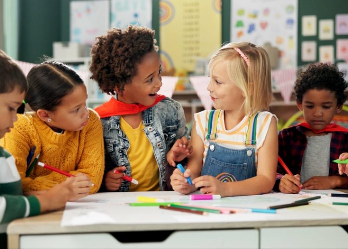 Happy,Children,,Drawing,And,Coloring,With,Classmates,In,Kindergarten,For